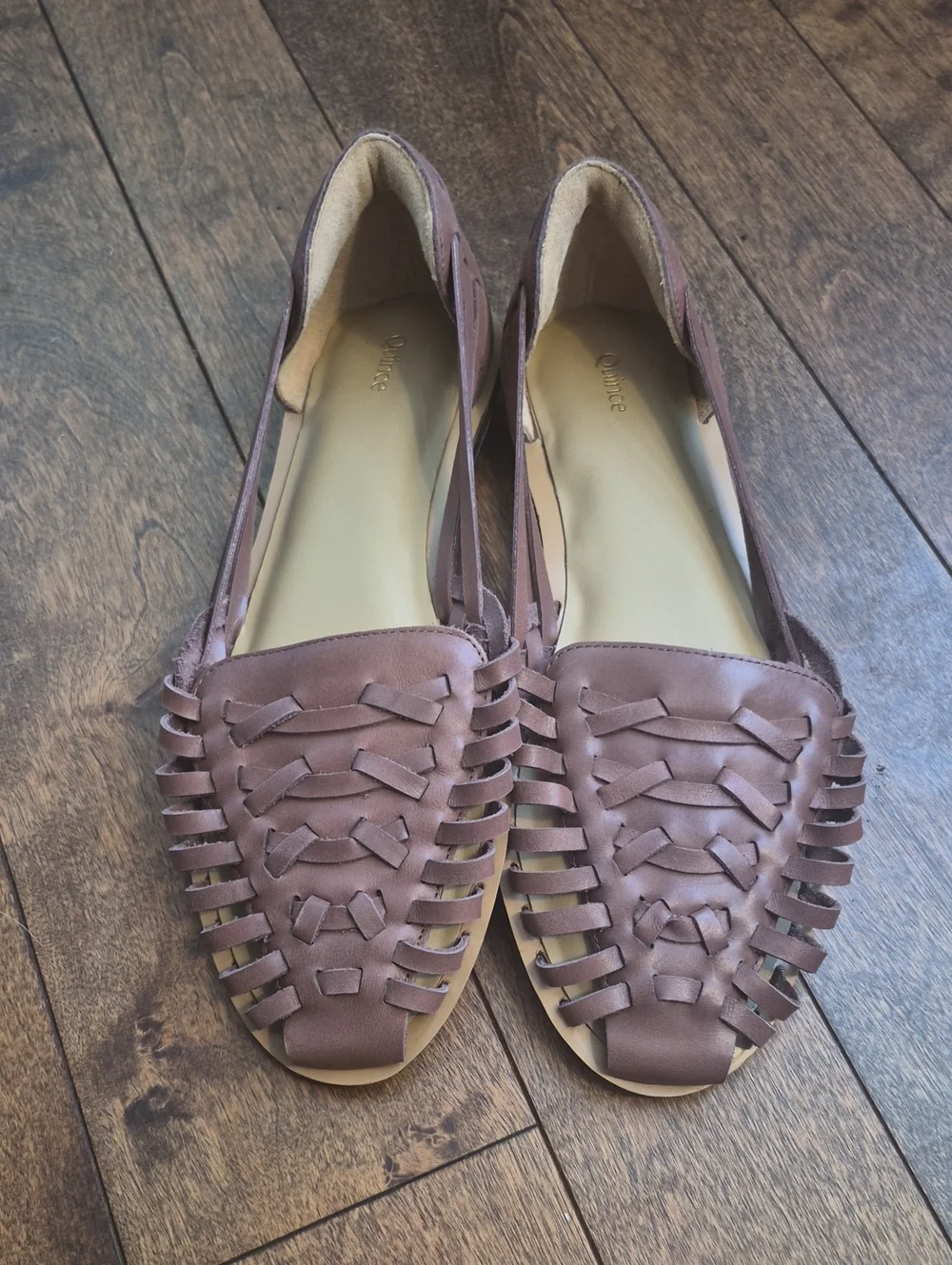 QUINCE Women's Braided Leather Huarache Flat — Brown SIZE 9